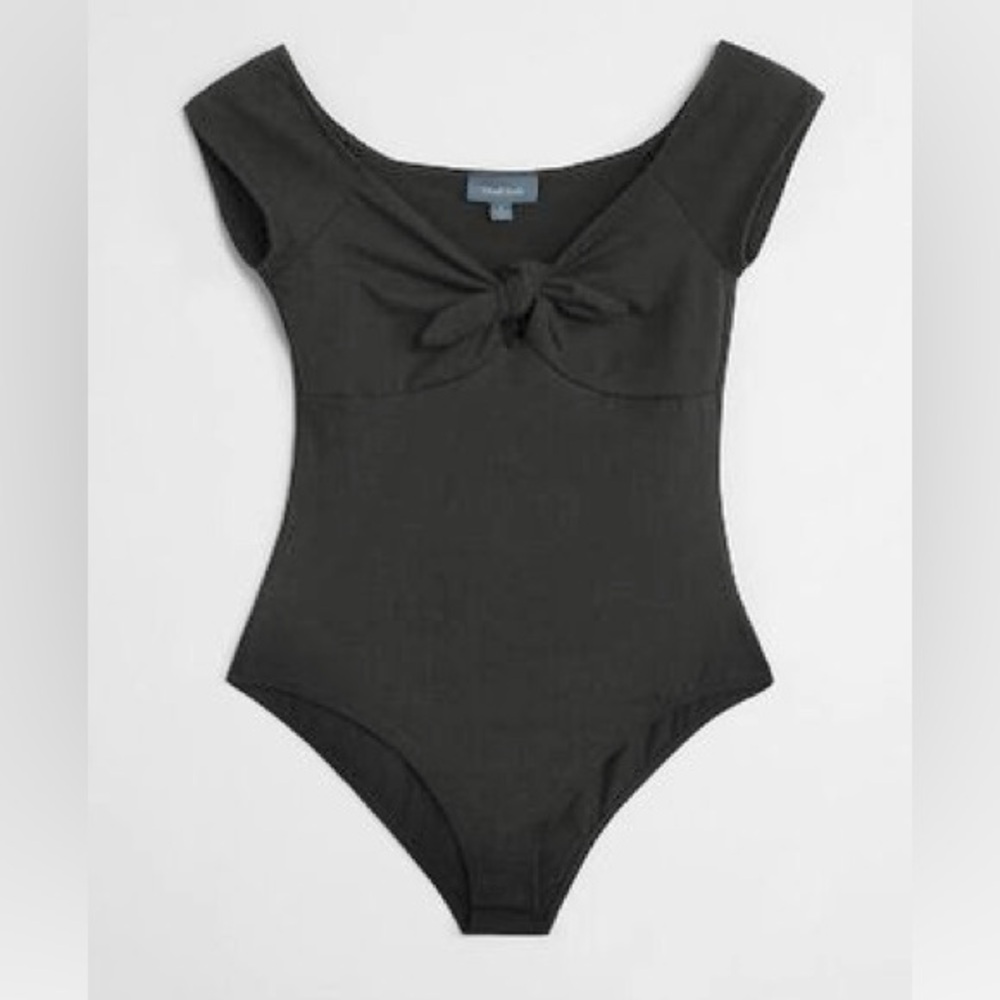NWOT Black I Could Bow On Tie-Front Bodysuit, ModCloth, Plus Size 2X